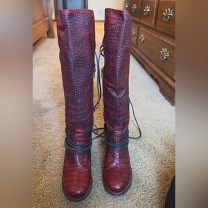 Freebird Coal Red Croco Knee-High Boots